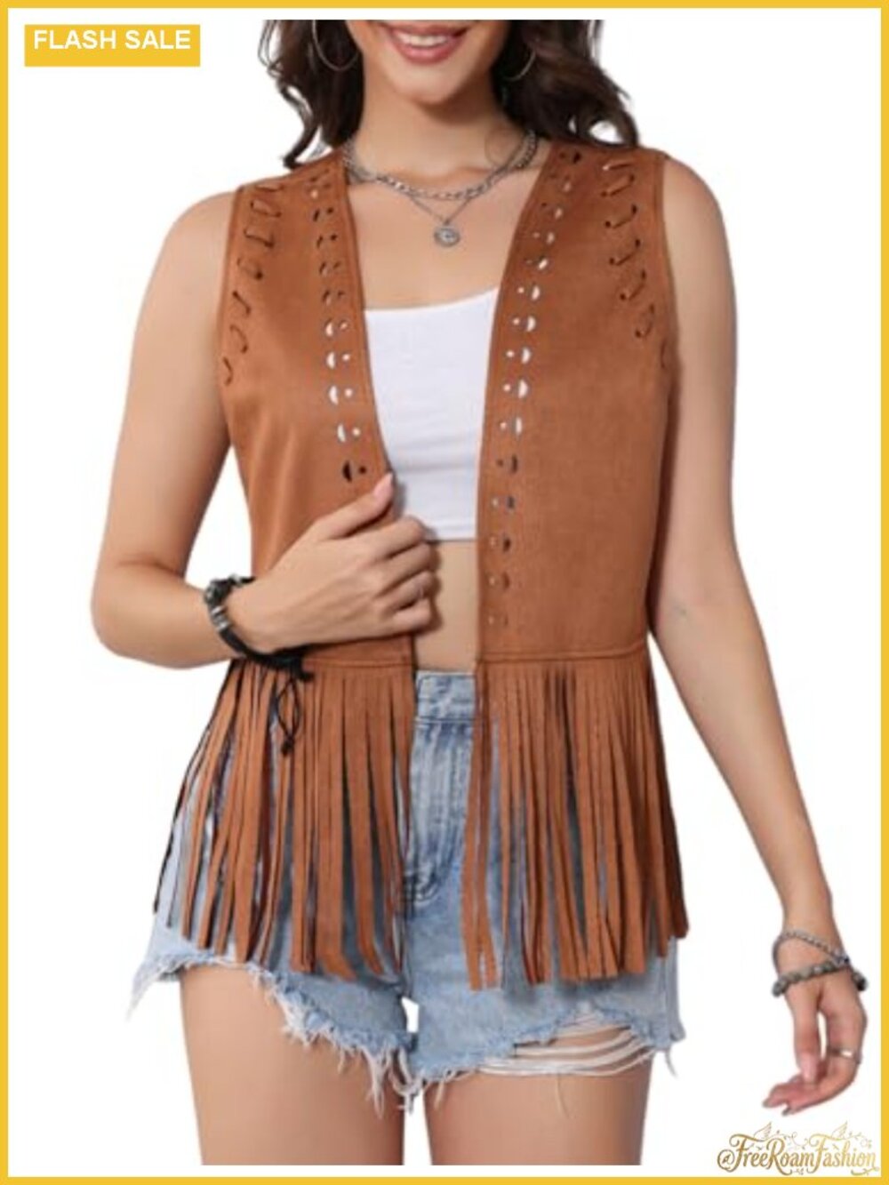 Boho Fringe Vest Women Suede Sleeveless Western Jacket Festival Cowgirl Outfit